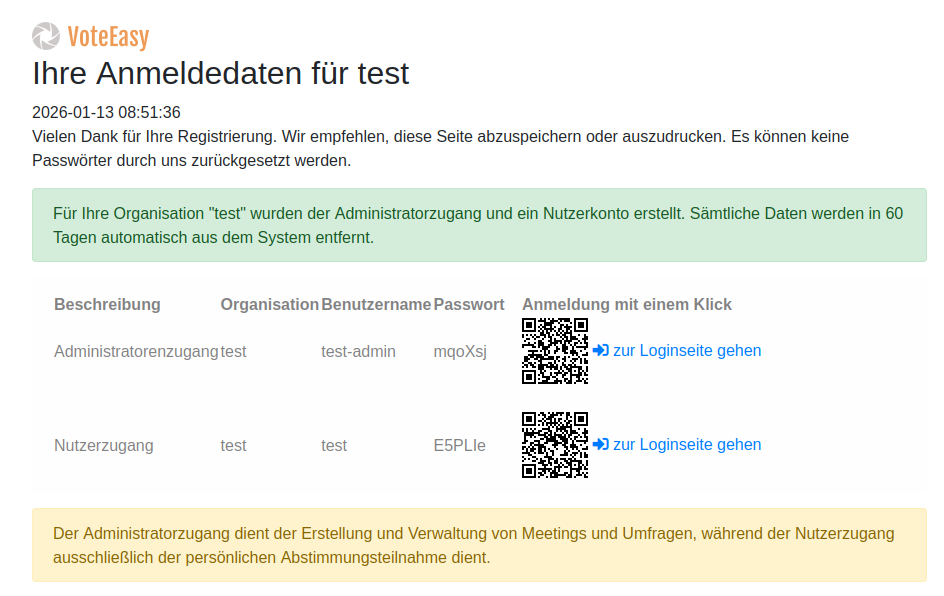 Registrierung - Erfolg